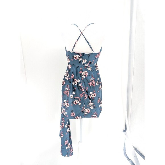 DJ-Jaz Floral Teal Satin Rouged Ruffled Padded Mini Tank Dress Prom JRs Size 3 - Picture 4 of 13